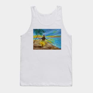 Hula on the Beach at Sunset. Lovely hula hands expressing the hula dance on the beach at Waikiki. Tank Top